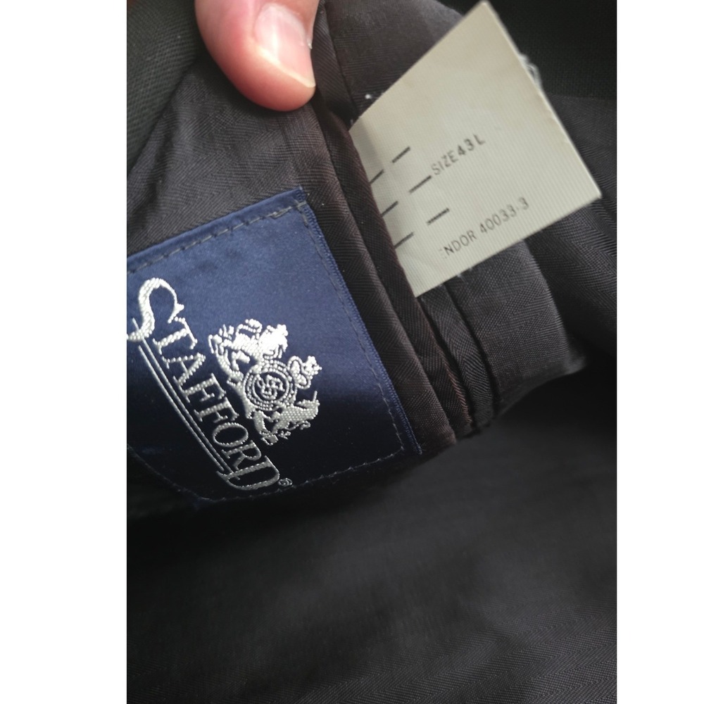 Stafford Mens Black Blazer Gold Crest Buttons Size 43L Tailored in USA